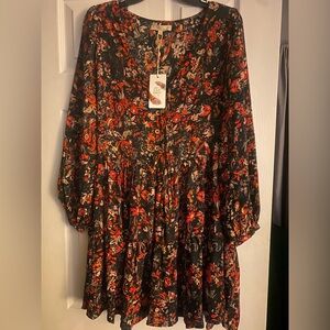 Chelsea & Violet Black and Red Floral Dress